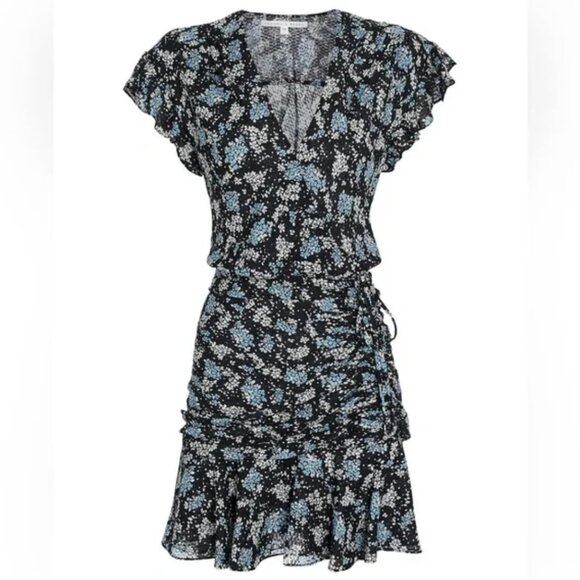 Veronica Beard Marla Dress Ruched Silk Floral Semi Sheer Short Sleeve Size 4 - Picture 3 of 13